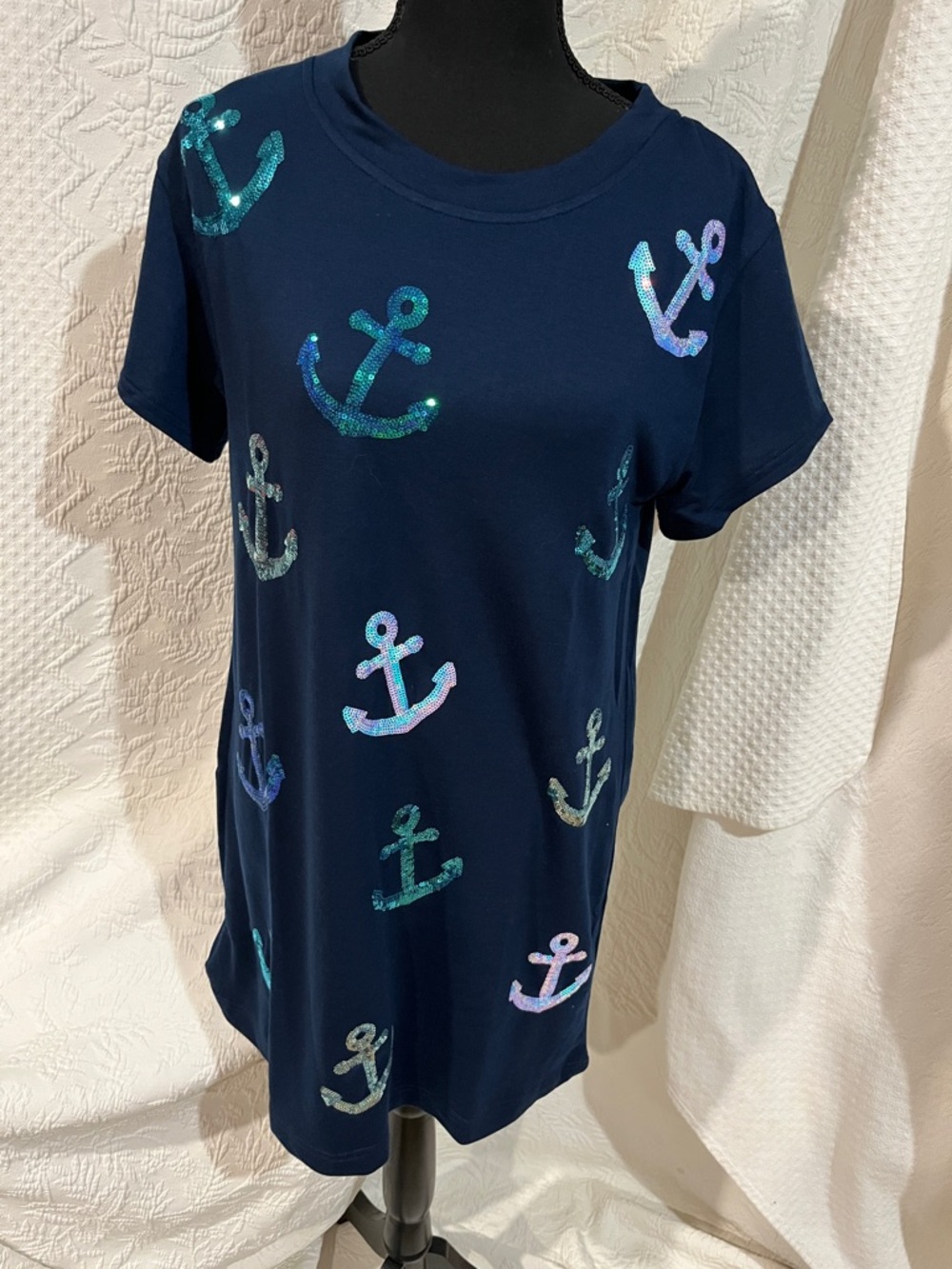 Mary Square Blue Anchors Anna Sequin Dress, size extra small, NWT